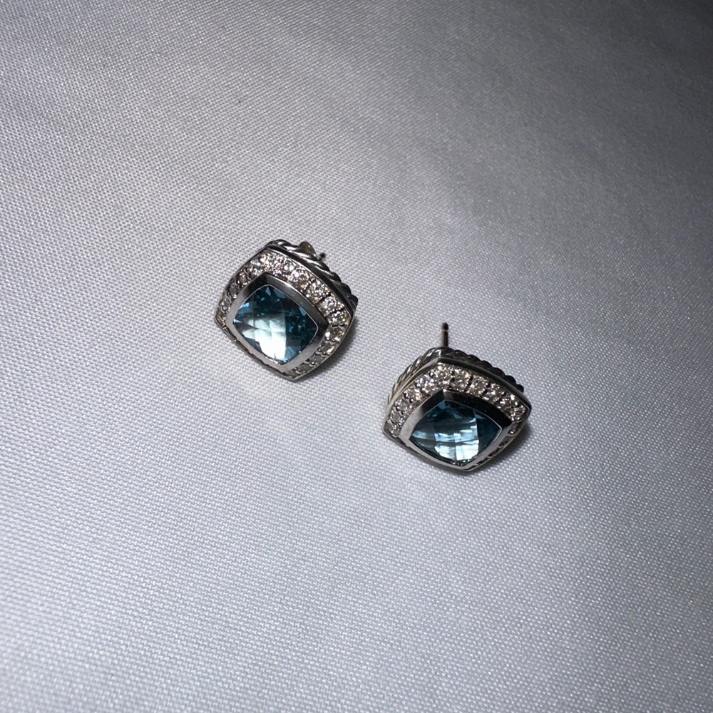 David Yurman Petite Albion Sterling Silver and Blue Topaz and Diamond Earrings